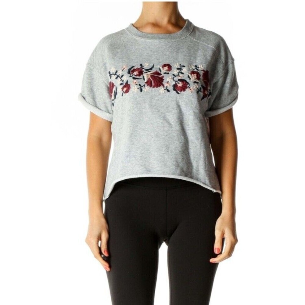 Abercrombie & Fitch Women's Gray Cropped Sweatshirt Floral Embroidery Small